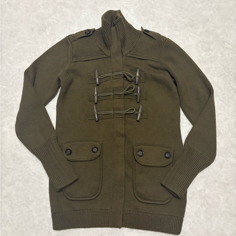 Burberry Brit Olive Green Knit Sweater with Toggle Buttons
